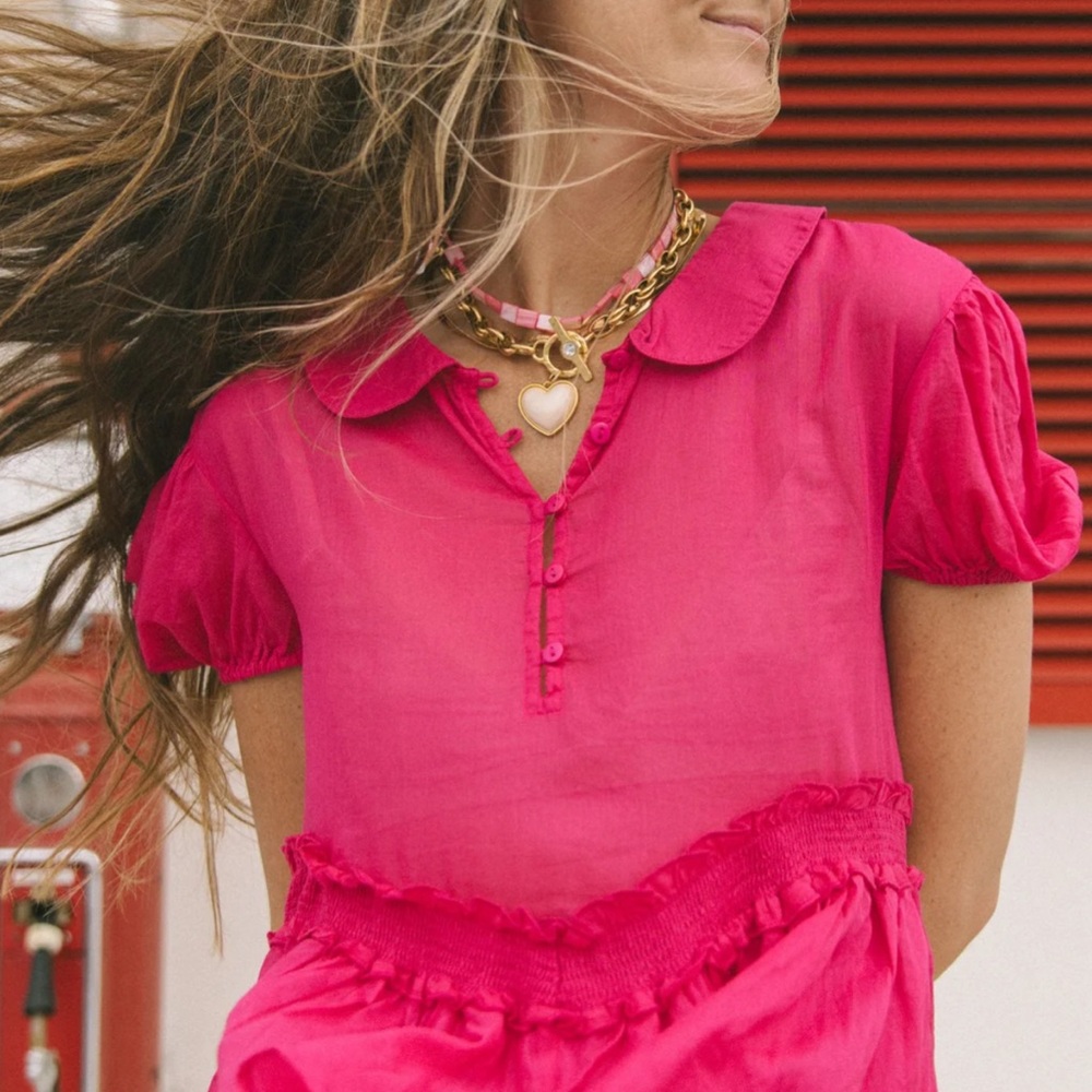 Vibrant Pink Blouse with Puff Sleeves